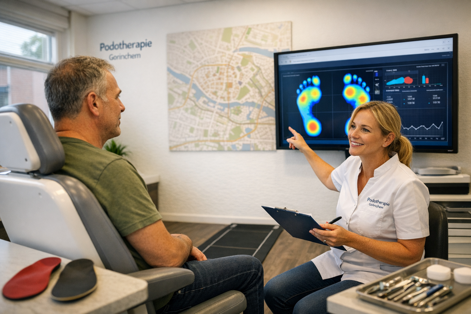 Podotherapeut onderzoekt voet van patiënt