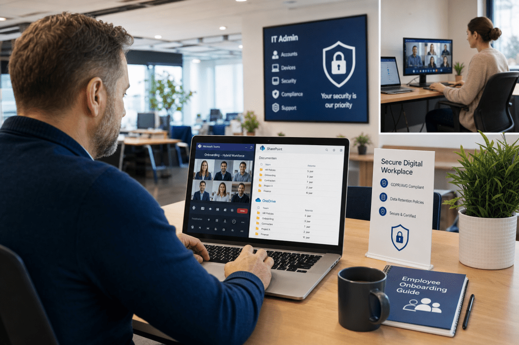 Hoe richt je een digitale werkplek in die hybride samenwerken (Teams/SharePoint/OneDrive) ondersteunt én voldoet aan AVG-compliance en dataretentie-eisen?