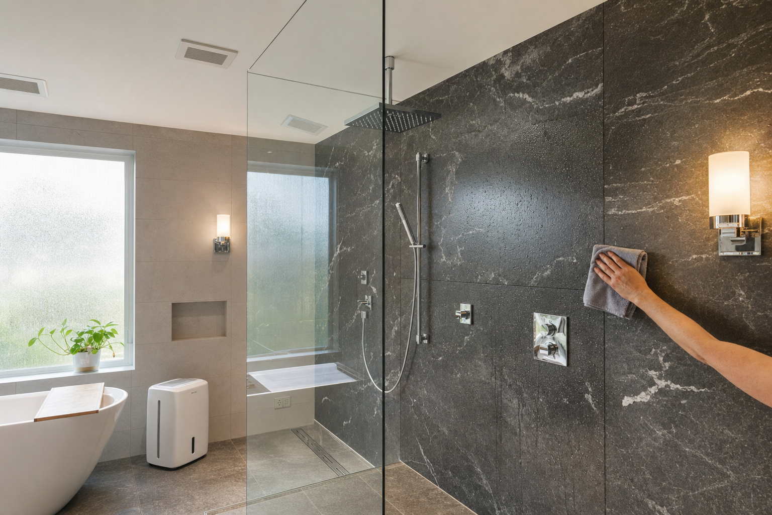 Natuursteen wandpaneel in badkamer